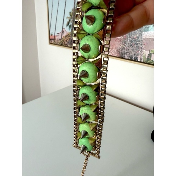 Topshop Lime Green Stone Metallic Gold Studded Chunky Chain Bracelet - Picture 3 of 5